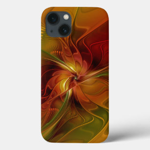 Abstract Red Orange Brown Green Fractal Art Flower iPhone 13 Case