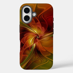 Abstract Red Orange Brown Green Fractal Art Flower iPhone 16 Case