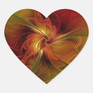 Abstract Red Orange Brown Green Fractal Art Flower Heart Sticker