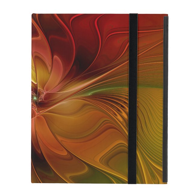 Abstract Red Orange Brown Green Fractal Art Flower iPad Case (Front Closed)