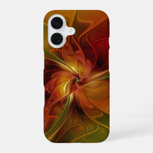 Abstract Red Orange Brown Green Fractal Art Flower iPhone 16 Case
