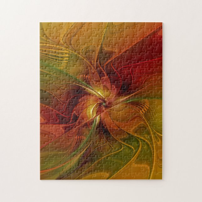 Abstract Red Orange Brown Green Fractal Art Flower Jigsaw Puzzle (Vertical)