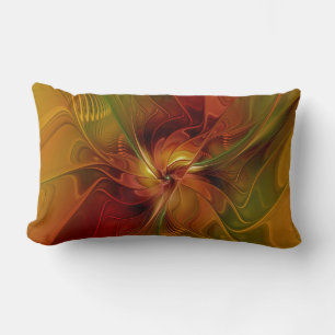 Abstract Red Orange Brown Green Fractal Art Flower Lumbar Cushion