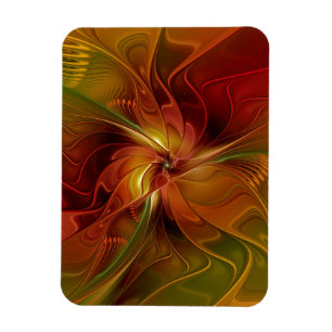 Abstract Red Orange Brown Green Fractal Art Flower Magnet