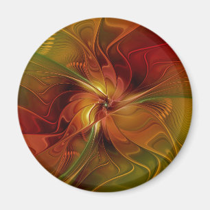 Abstract Red Orange Brown Green Fractal Art Flower Magnet
