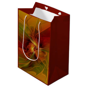 Abstract Red Orange Brown Green Fractal Art Flower Medium Gift Bag