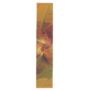 Abstract Red Orange Brown Green Fractal Art Flower Medium Table Runner