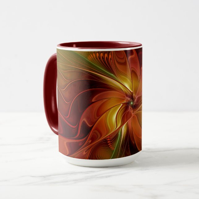 Abstract Red Orange Brown Green Fractal Art Flower Mug (Front Left)