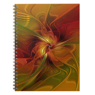 Abstract Red Orange Brown Green Fractal Art Flower Notebook