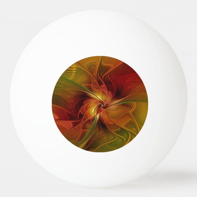 Abstract Red Orange Brown Green Fractal Art Flower Ping Pong Ball (Front)