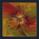 Abstract Red Orange Brown Green Fractal Art Flower Square Wall Clock<br><div class="desc">Modern and abstract fractal art with a lot of warmth.
Design for your wall clock and more.</div>