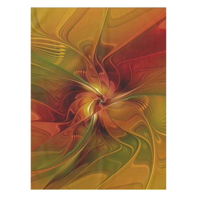 Abstract Red Orange Brown Green Fractal Art Flower Tablecloth (Front)