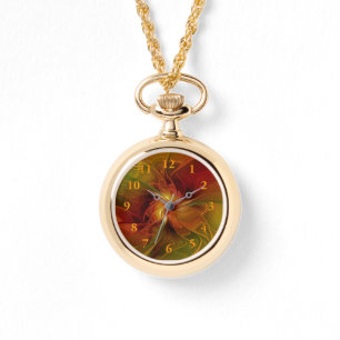 Abstract Red Orange Brown Green Fractal Art Flower Watch
