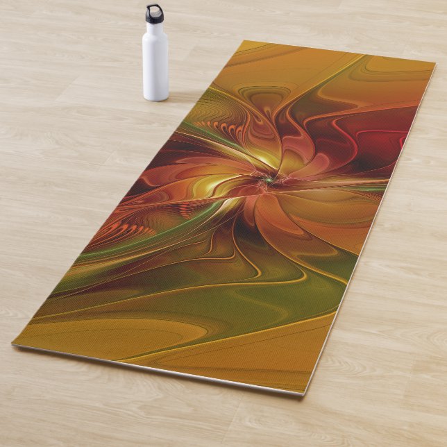 Abstract Red Orange Brown Green Fractal Art Flower Yoga Mat (In Situ)