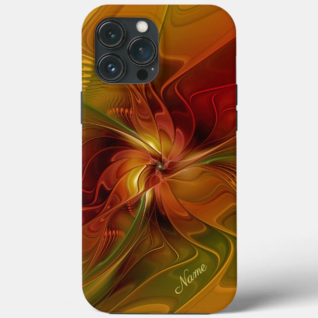 Abstract Red Orange Green Fractal Flower Name Case-Mate iPhone Case (Back)