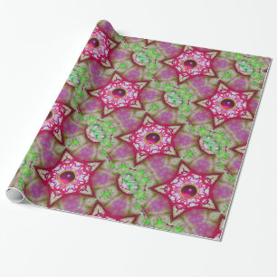 ABSTRACT RED PINK PURPLE FUCHSIA STARS WITH GEMS WRAPPING PAPER