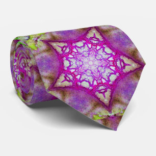 ABSTRACT RED PINK PURPLE STARS  Fractal Geometric Tie