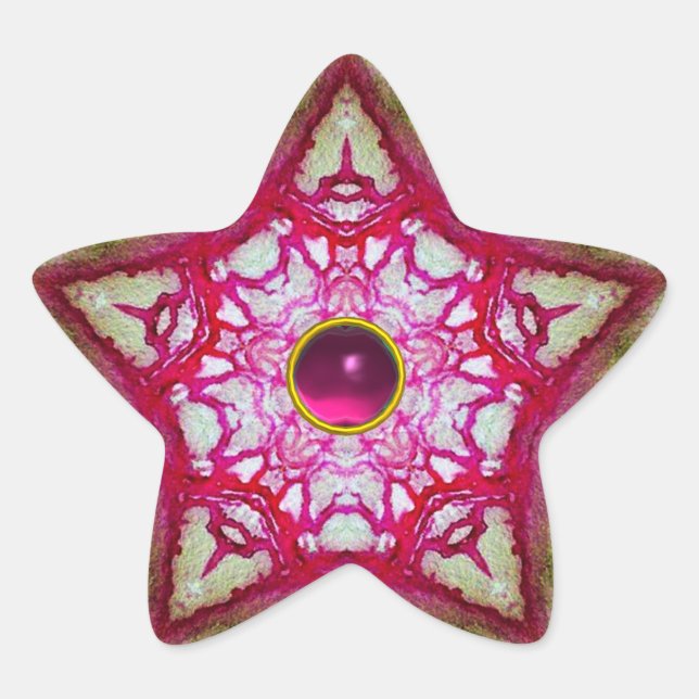 ABSTRACT RED PINK STAR WITH FUCHSIA AMETHYST GEM STAR STICKER (Front)