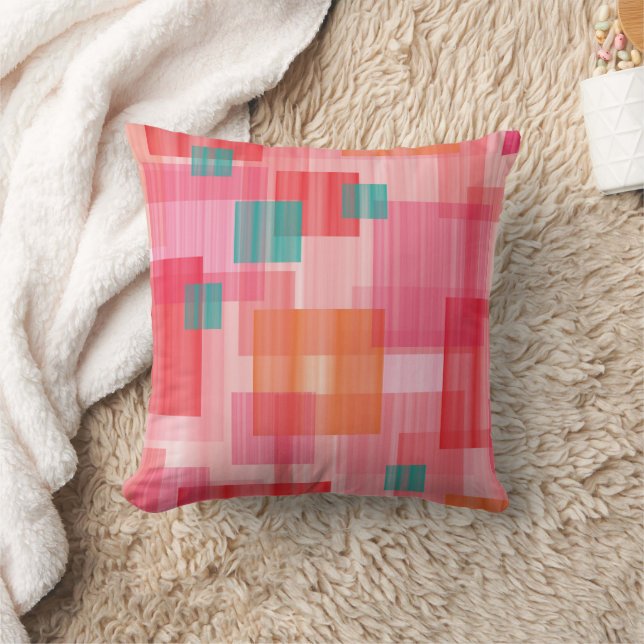 Abstract Red pink teal Geometric Squares Pattern Cushion (Blanket)
