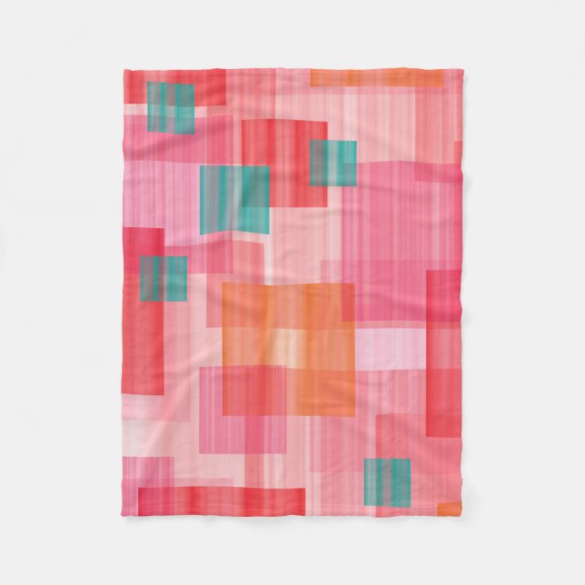 Abstract Red pink teal Geometric Squares Pattern Fleece Blanket (Front)