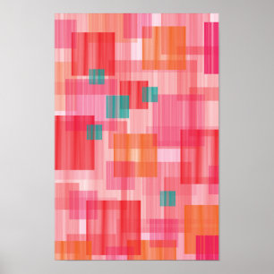 Abstract Red pink teal Geometric Squares Pattern Poster