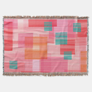 Abstract Red pink teal Geometric Squares Pattern Throw Blanket