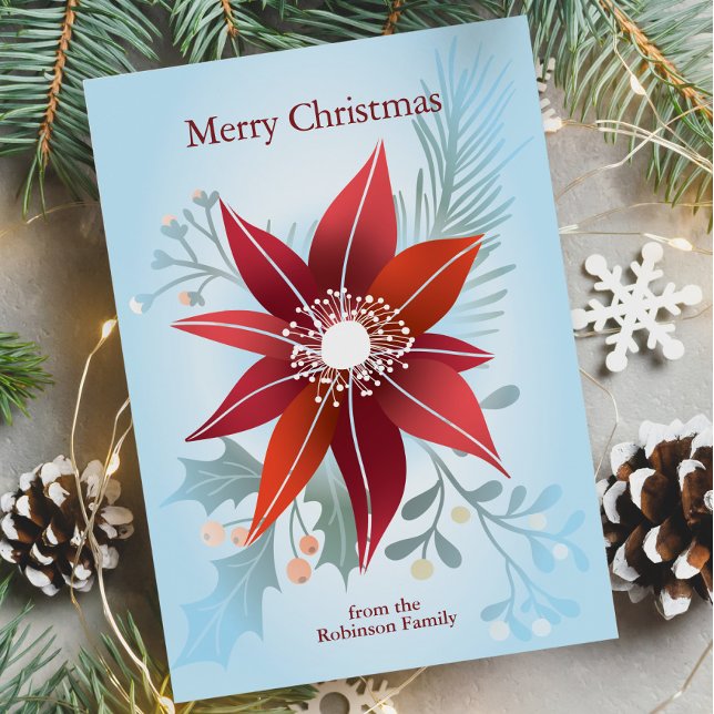 Abstract Red Poinsettia Winter Flower Christmas Holiday Card (Front of Abstract Red Poinsettia Flower Christmas Holiday Card)
