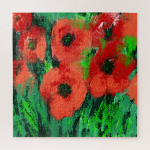 Abstract Red Poppies Floral Painting Jigsaw Puzzle