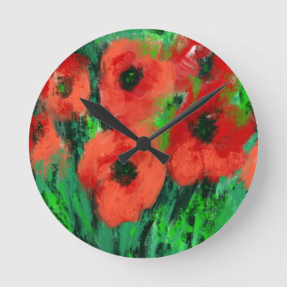 Abstract Red Poppies Floral Painting Round Clock