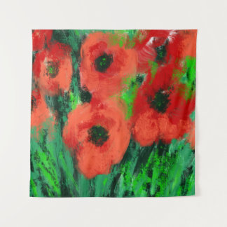 Abstract Red Poppies Floral Painting Tapestry