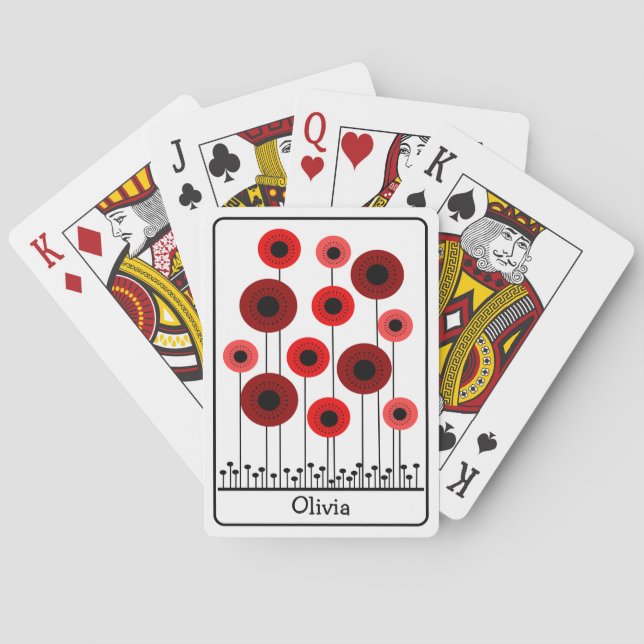 Abstract Red Poppies Personalised Playing Cards (Back)