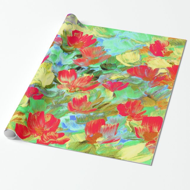 Abstract Red Poppies Wrapping Paper (Unrolled)