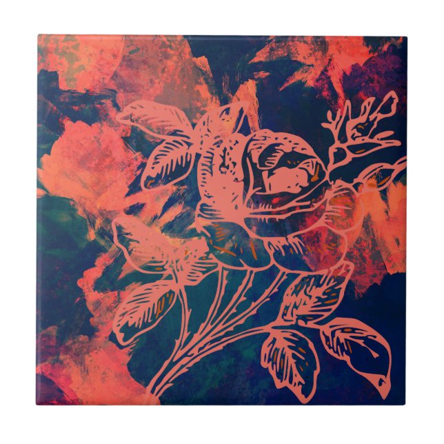 Abstract Red Rose Art Ceramic Tile (Front)