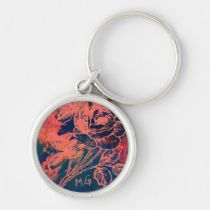 Abstract Red Rose Art Monogram Key Ring