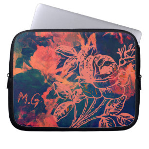 Abstract Red Rose Art Monogram Laptop Sleeve