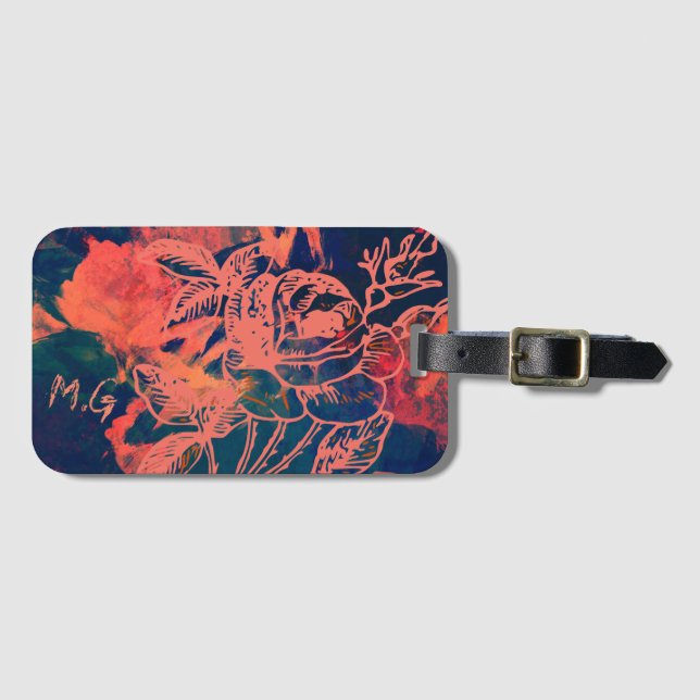 Abstract Red Rose Art Monogram Luggage Tag (Front Horizontal)