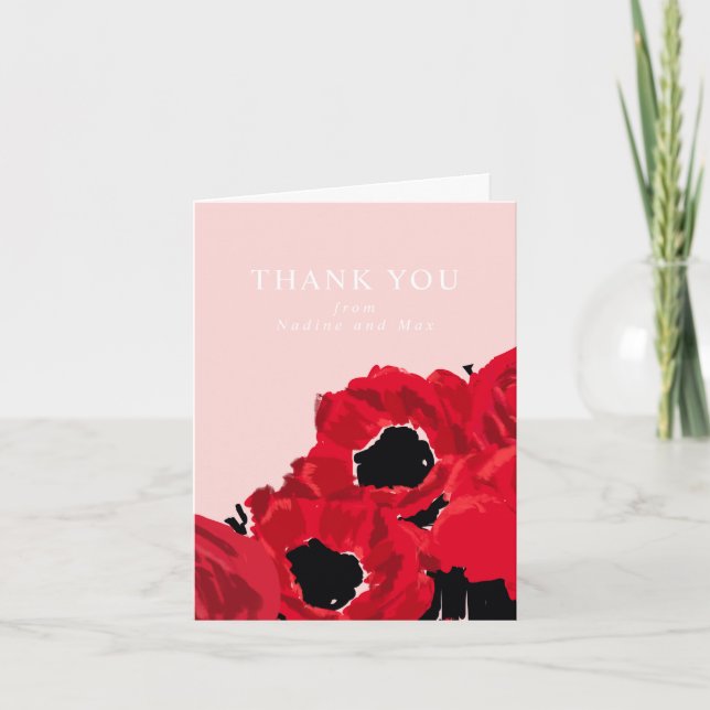 Abstract Red Roses and Poppies Thank You Card (Front)