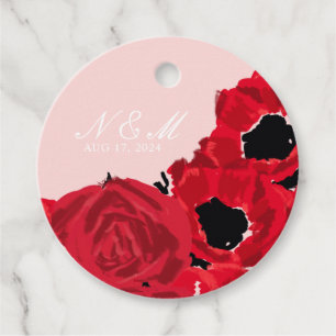 Abstract Red Roses and Poppies Wedding Favour Tags