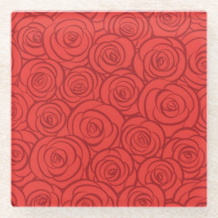 Abstract Red Roses Background Glass Coaster