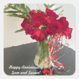 Abstract Red Roses in Vase Square Sticker