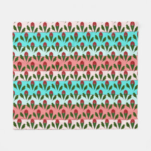 Abstract Red Roses & Leaves Floral, Colour Stripes Fleece Blanket