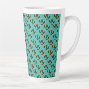 Abstract Red Roses & Leaves Floral, Fountain Blue Latte Mug