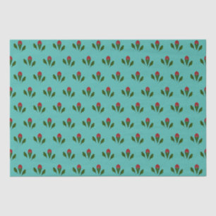 Abstract Red Roses & Leaves Floral, Fountain Blue Tissue Paper