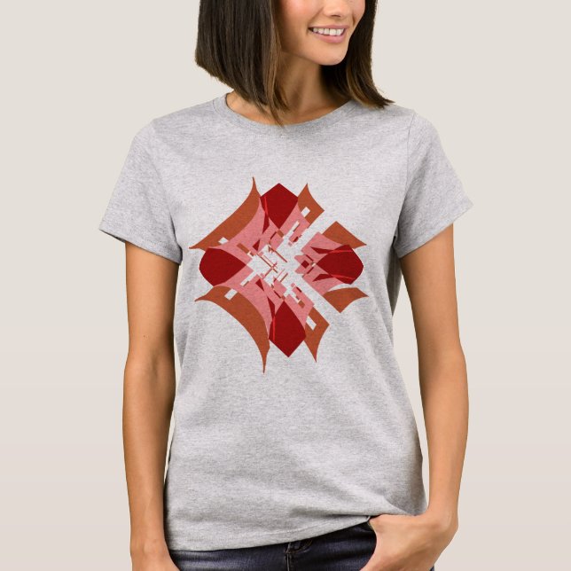 Abstract Red Tan Pink Diamond Floral Pop Art Look T-Shirt (Front)