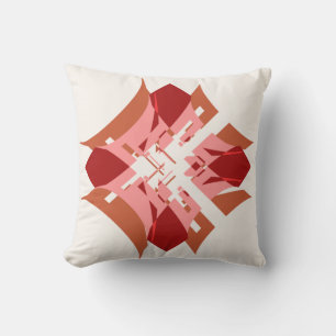 Abstract Red Tan Pink White Diamond Floral Design Cushion