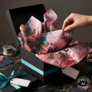 Abstract Red Teal Fluid Art Faux Foil Sparkling Tissue Paper