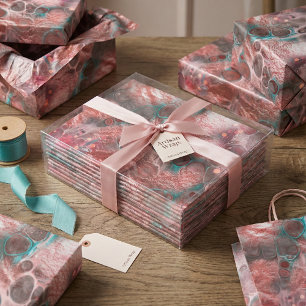 Abstract Red Teal Fluid Art Faux Foil Sparkling Tissue Paper