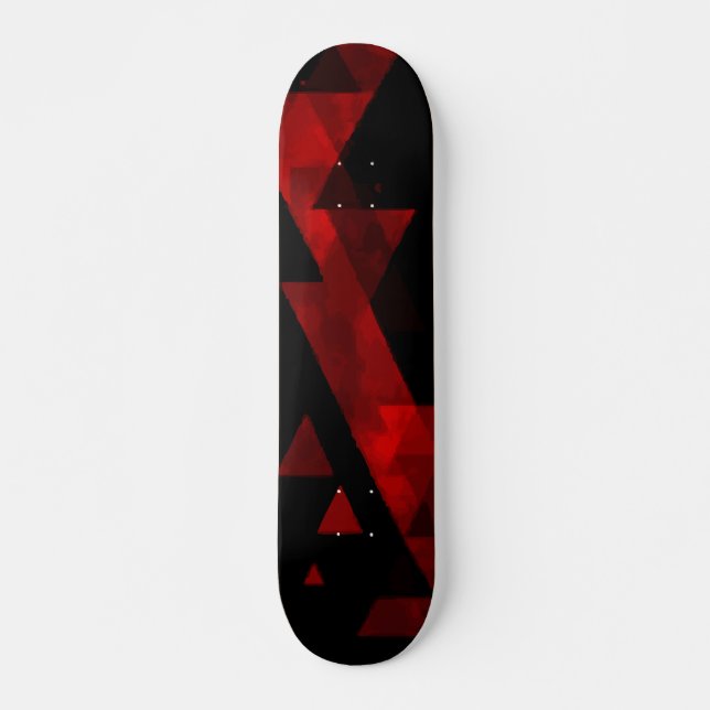 Abstract Red Triangle Pattern on Black Design Skateboard (Front)
