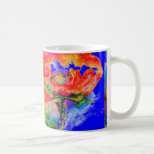 Abstract red watercolor floral painting coffee mug
