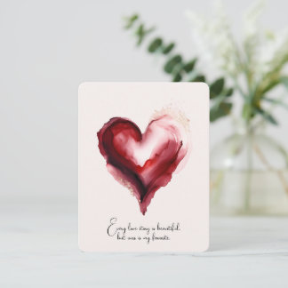 Abstract Red Watercolor Heart with Gold Accents Holiday Card